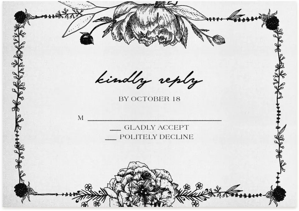 This is a 5" x 3½" Wedding Invitation RSVP Postcard called Love in Bloom printed in full color on Premium Smooth paper