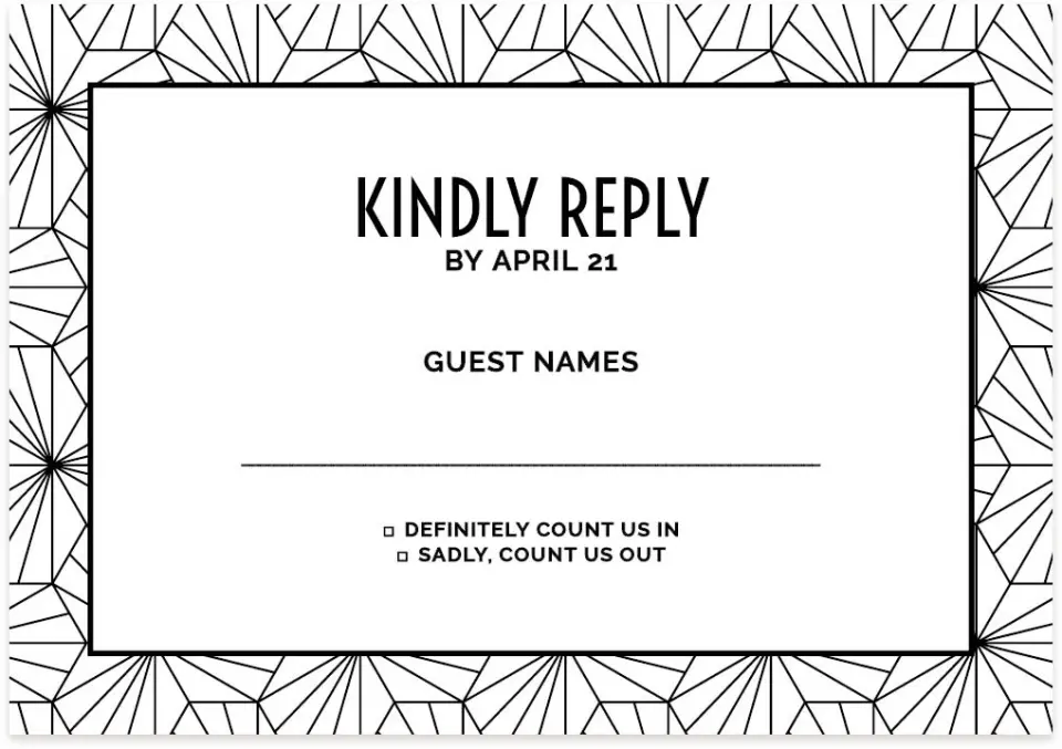 This is a 5" x 3½" Wedding Invitation RSVP Postcard called Ascot Chic printed in full color on Premium Smooth paper