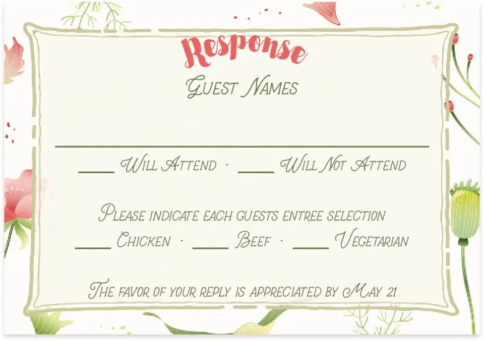 This is a 5" x 3½" Wedding Invitation RSVP Postcard called Floral Surroundings printed in full color on Premium Smooth paper