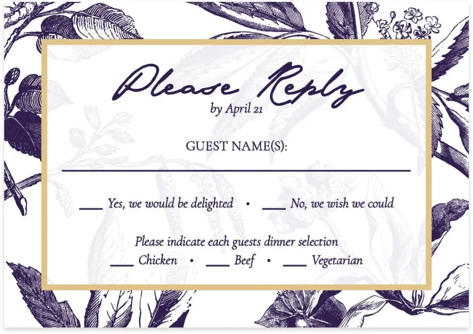 This is a 5" x 3½" Wedding Invitation RSVP Postcard called Delicate Impression printed in full color on Premium Smooth paper
