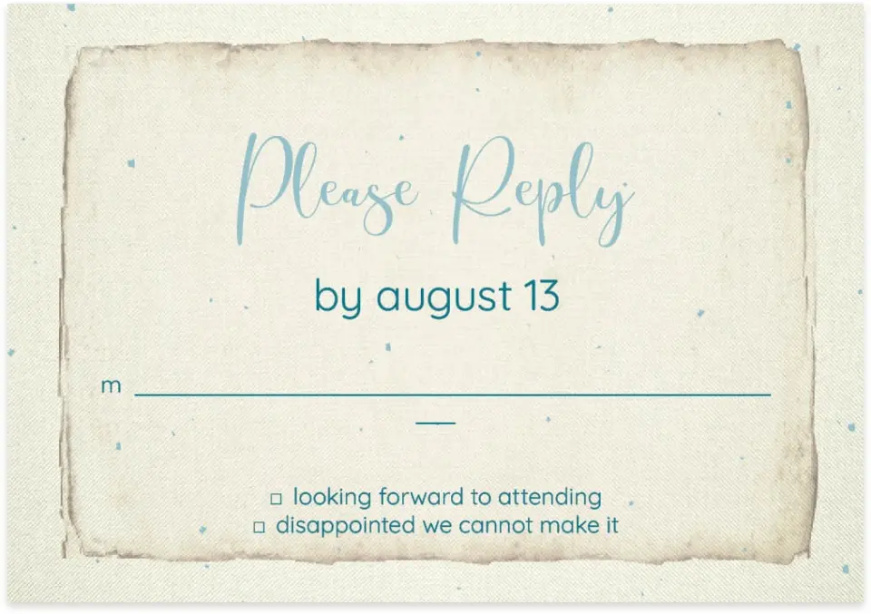 This is a 5" x 3½" Wedding Invitation RSVP Postcard called Rustic Charm printed in full color on Premium Smooth paper