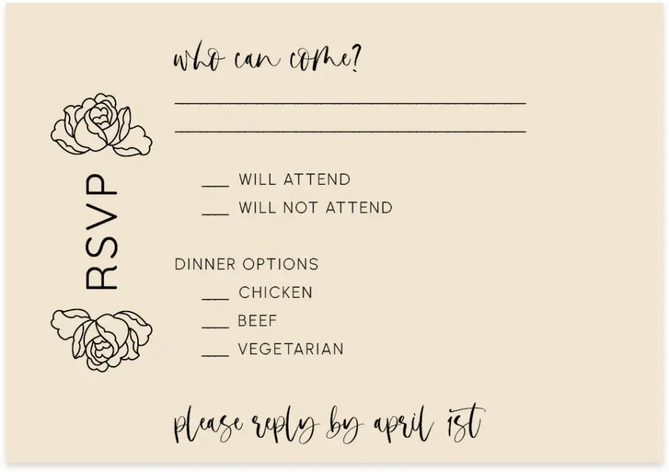 This is a 5" x 3½" Wedding Invitation RSVP Postcard called Simple Gardens printed in full color on Premium Smooth paper