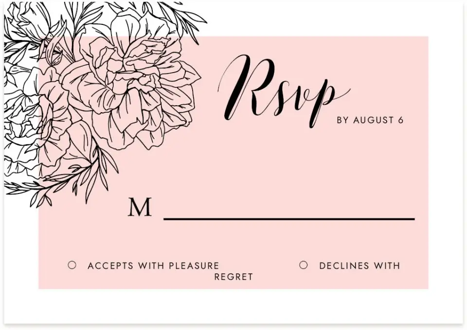This is a 5" x 3½" Wedding Invitation RSVP Postcard called Love's Whisper printed in full color on Premium Smooth paper