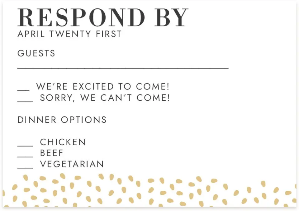 This is a 5" x 3½" Wedding Invitation RSVP Postcard called Gilded Laurels printed in full color on Premium Smooth paper