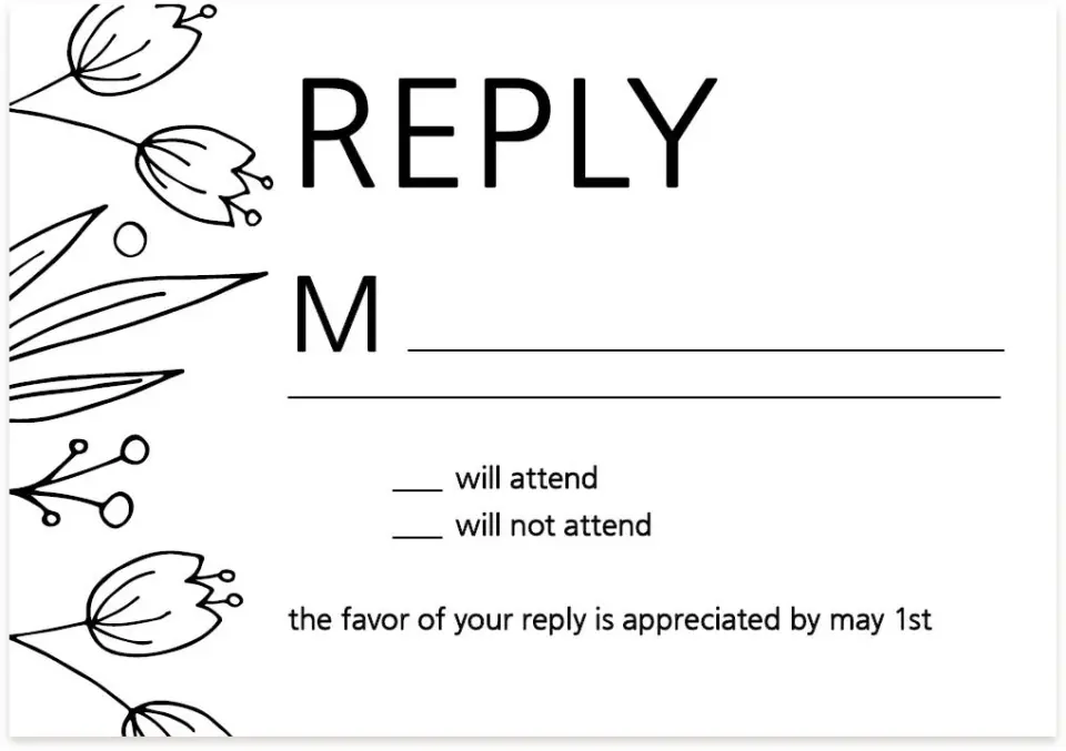 This is a 5" x 3½" Wedding Invitation RSVP Postcard called Budding Bouquet printed in full color on Premium Smooth paper