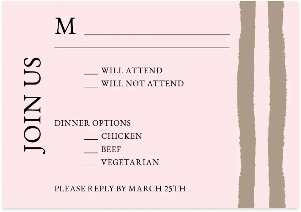 This is a 5" x 3½" Wedding Invitation RSVP Postcard called Sweetened Stripes printed in full color on Premium Smooth paper