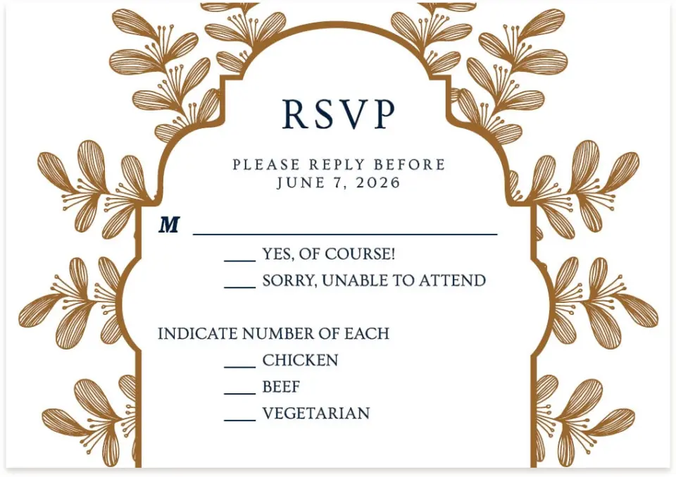 This is a 5" x 3½" Wedding Invitation RSVP Postcard called Midnight Shimmer printed in full color on Premium Smooth paper