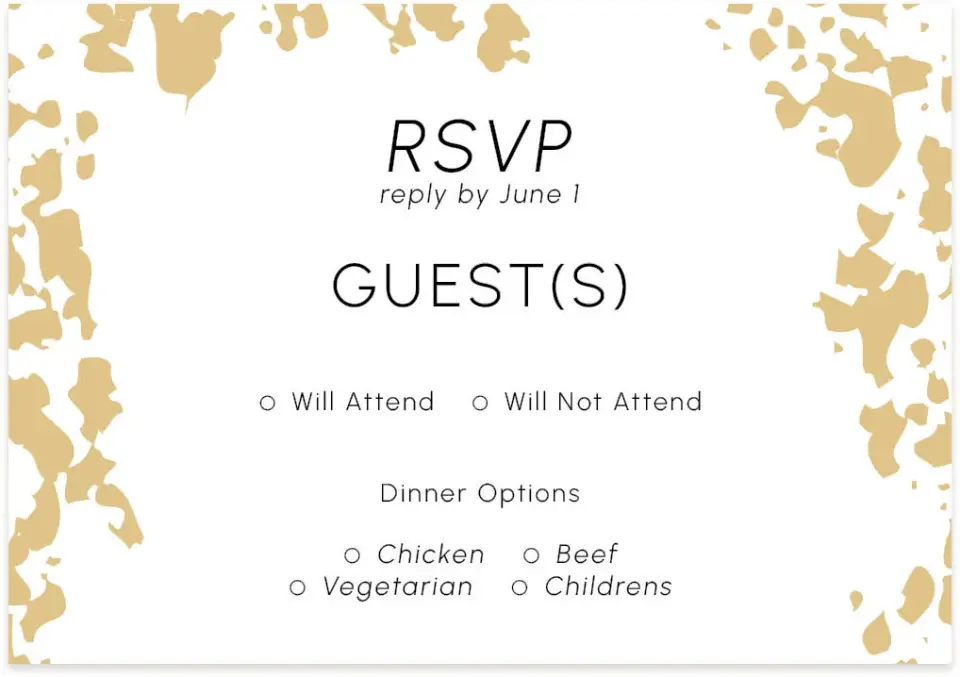 This is a 5" x 3½" Wedding Invitation RSVP Postcard called Inkblot Shine printed in full color on Premium Smooth paper