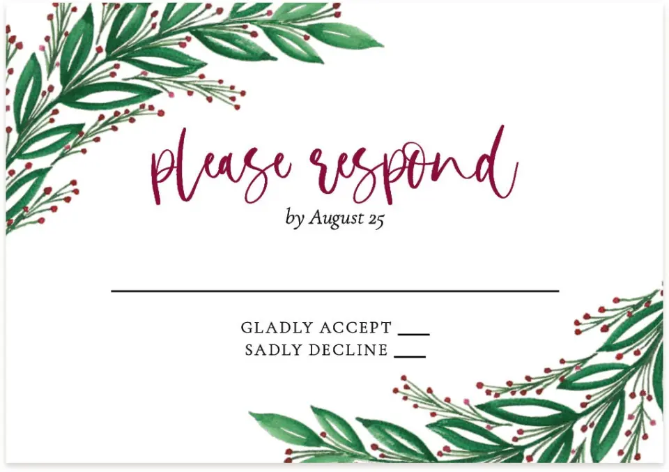 This is a 5" x 3½" Wedding Invitation RSVP Postcard called Splendid Garland printed in full color on Premium Smooth paper
