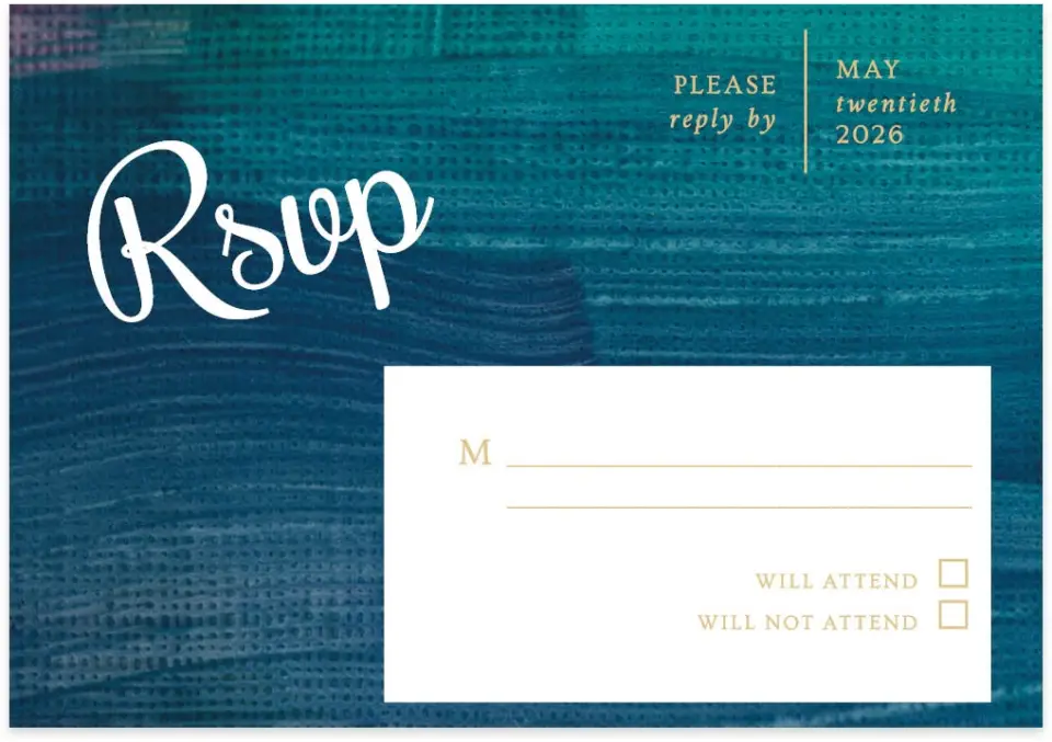 This is a 5" x 3½" Wedding Invitation RSVP Postcard called Shining Vines printed in full color on Premium Smooth paper