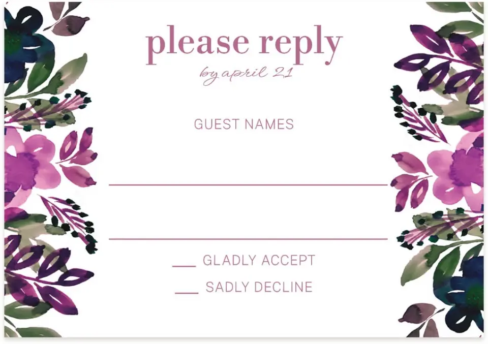 This is a 5" x 3½" Wedding Invitation RSVP Postcard called Garden Surprise printed in full color on Premium Smooth paper