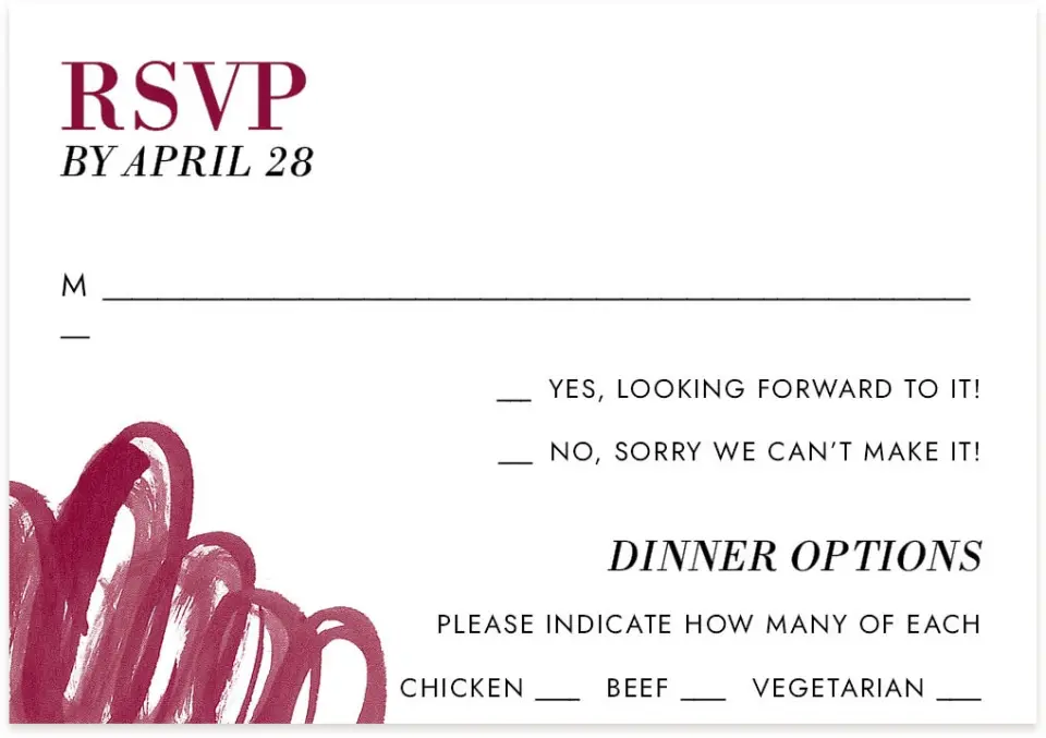 This is a 5" x 3½" Wedding Invitation RSVP Postcard called Joyful Shimmer printed in full color on Premium Smooth paper