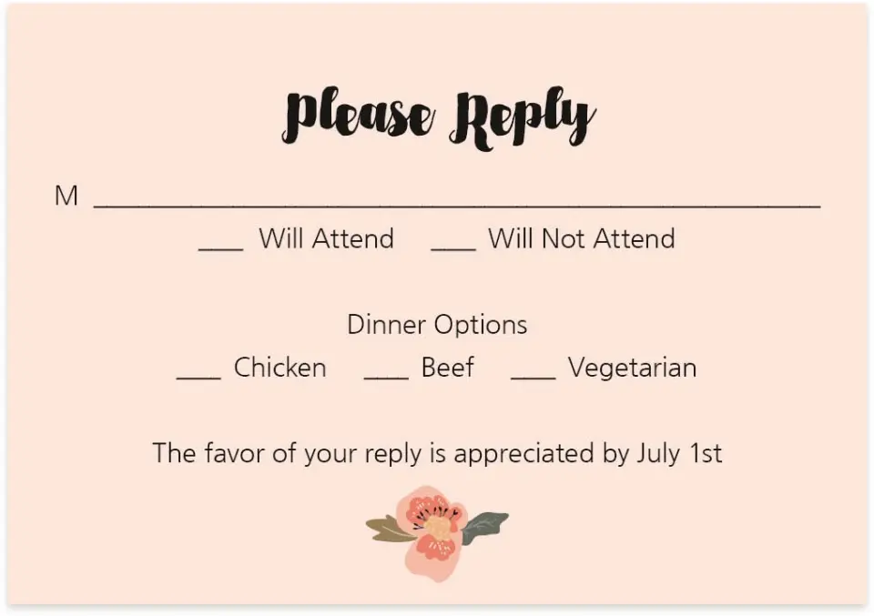 This is a 5" x 3½" Wedding Invitation RSVP Postcard called Floral Allure printed in full color on Premium Smooth paper