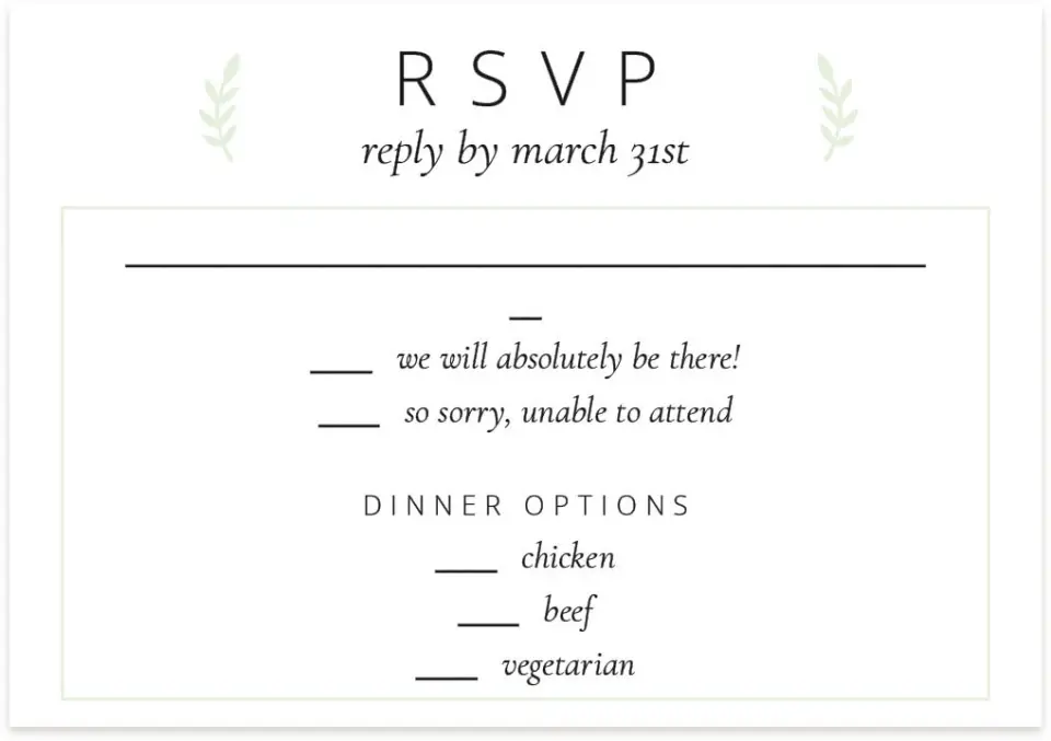 This is a 5" x 3½" Wedding Invitation RSVP Postcard called Sweet Sprigs printed in full color on Premium Smooth paper