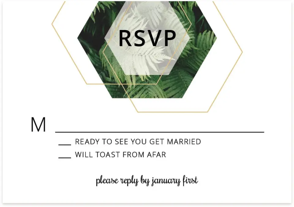 This is a 5" x 3½" Wedding Invitation RSVP Postcard called Geometric Garden printed in full color on Premium Smooth paper