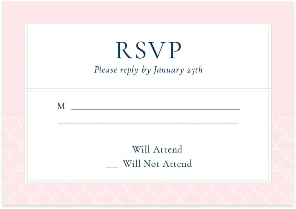 This is a 5" x 3½" Wedding Invitation RSVP Postcard called Simply Scalloped printed in full color on Premium Smooth paper