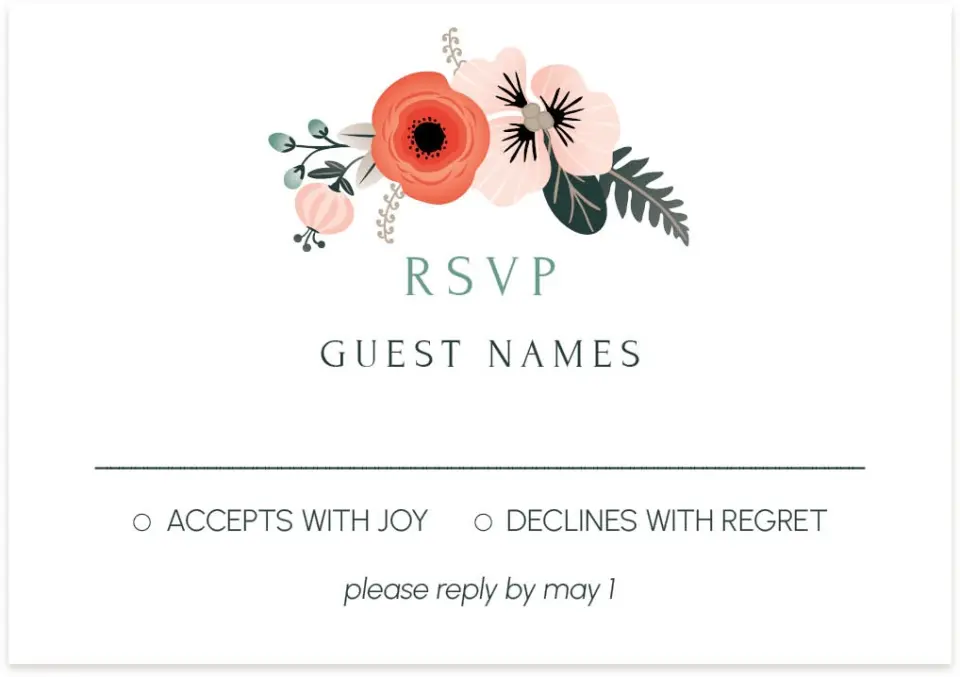 This is a 5" x 3½" Wedding Invitation RSVP Postcard called Modern Wreath printed in full color on Premium Smooth paper