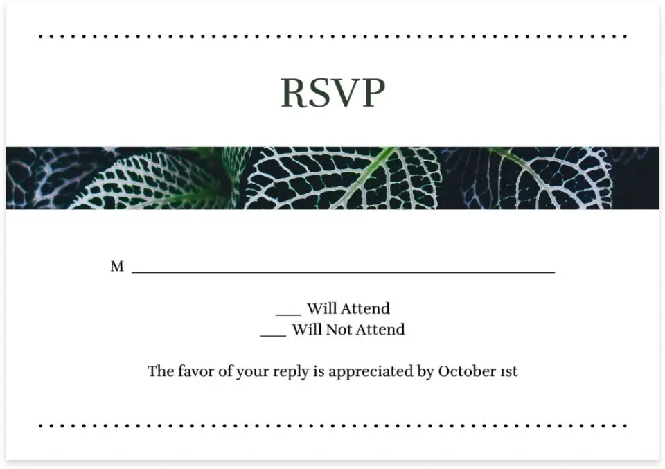 This is a 5" x 3½" Wedding Invitation RSVP Postcard called Enchanted Garden printed in full color on Premium Smooth paper