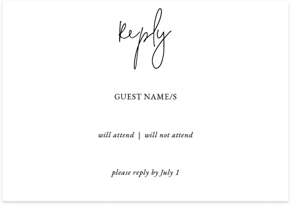 This is a 5" x 3½" Wedding Invitation RSVP Postcard called Sensibly Simple printed in full color on Premium Smooth paper