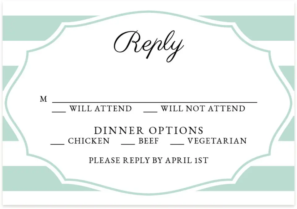 This is a 5" x 3½" Wedding Invitation RSVP Postcard called Stripe Devotion printed in full color on Premium Smooth paper