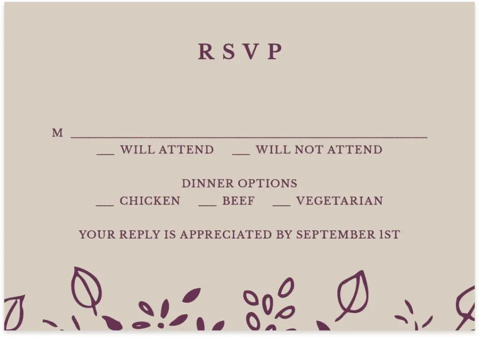 This is a 5" x 3½" Wedding Invitation RSVP Postcard called Flora Flourish printed in full color on Premium Smooth paper
