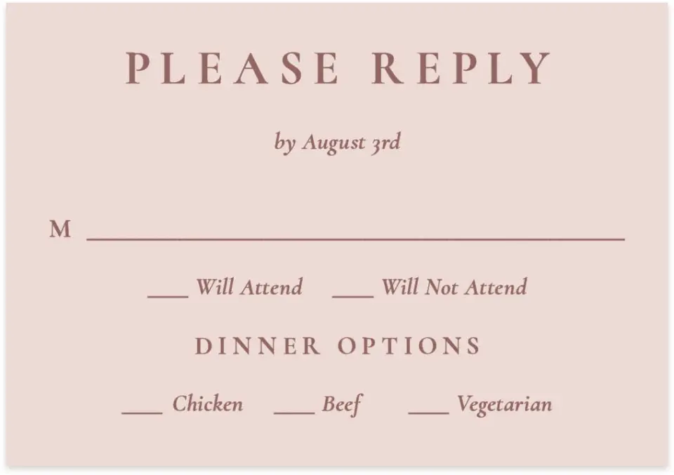 This is a 5" x 3½" Wedding Invitation RSVP Postcard called Blushing Beauty printed in full color on Premium Smooth paper