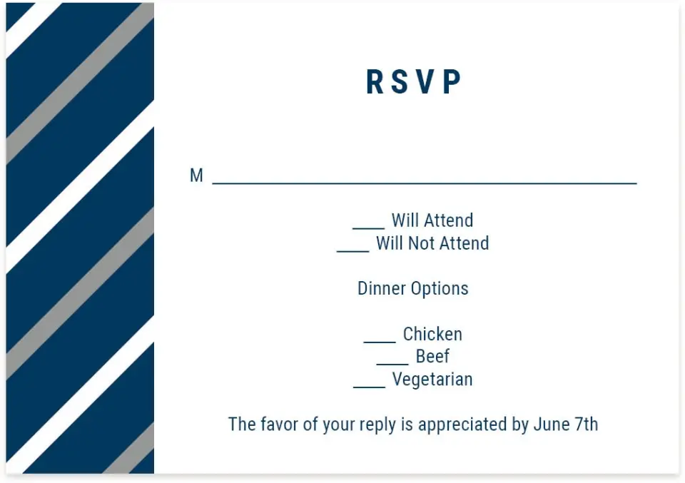 This is a 5" x 3½" Wedding Invitation RSVP Postcard called Posh Chevron printed in full color on Premium Smooth paper