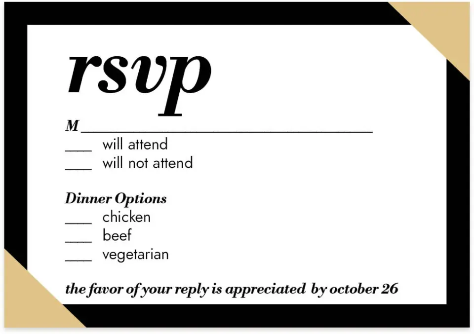 This is a 5" x 3½" Wedding Invitation RSVP Postcard called Forever Gilded printed in full color on Premium Smooth paper