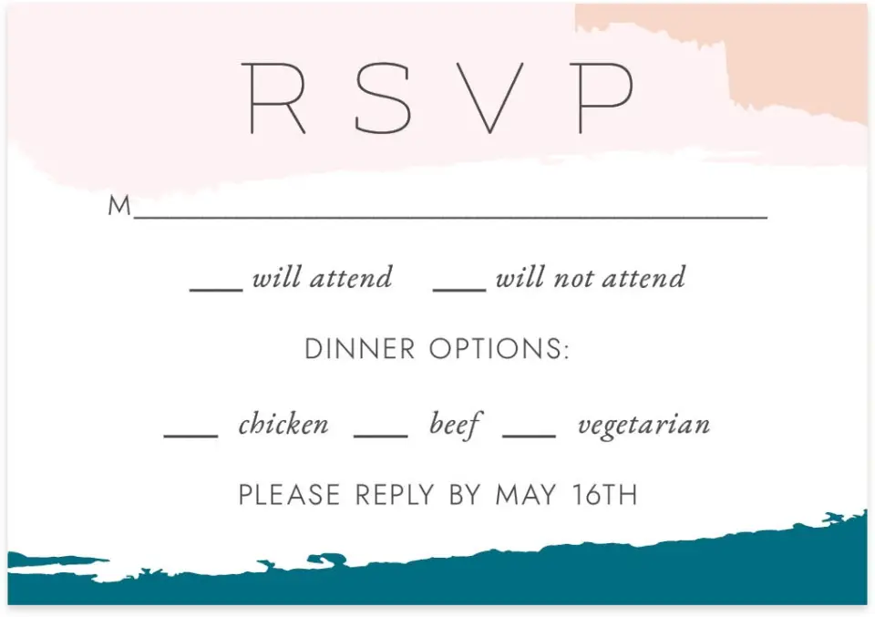 This is a 5" x 3½" Wedding Invitation RSVP Postcard called Bold Brushstrokes printed in full color on Premium Smooth paper