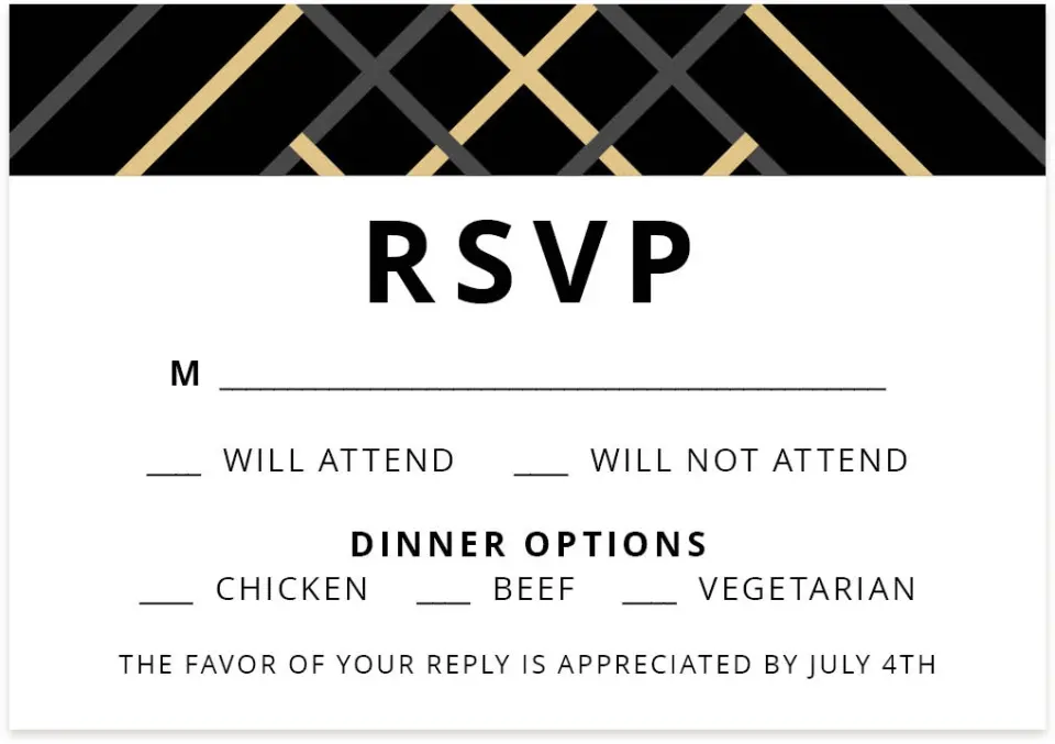 This is a 5" x 3½" Wedding Invitation RSVP Postcard called Grandeur Shine printed in full color on Premium Smooth paper