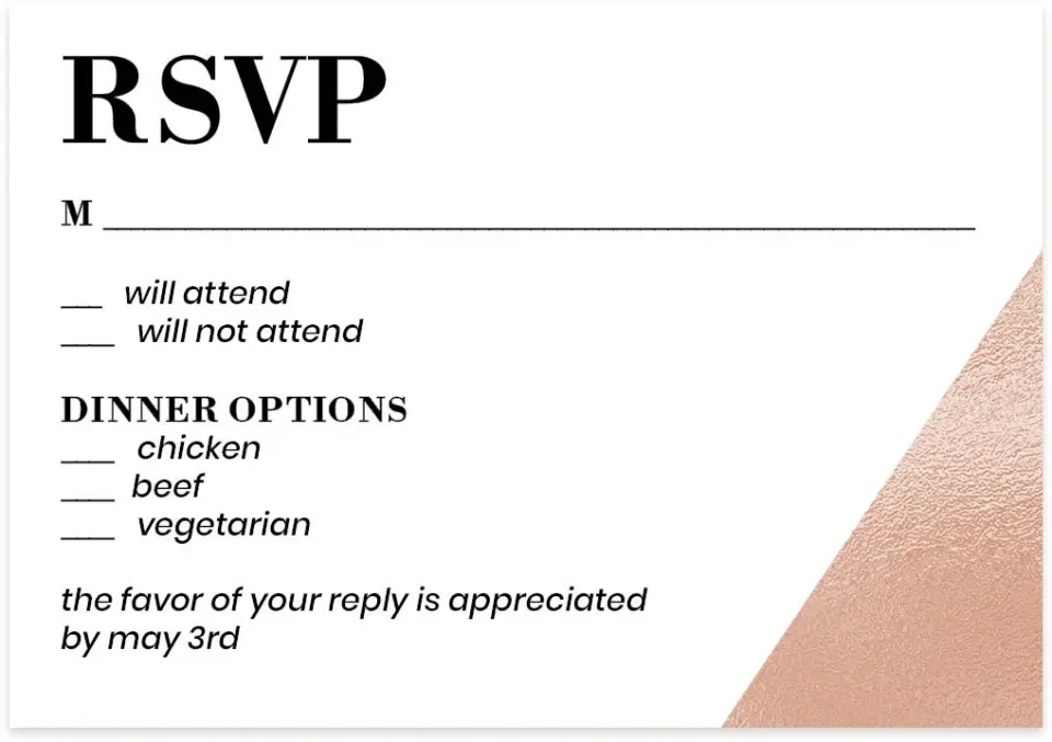 This is a 5" x 3½" Wedding Invitation RSVP Postcard called Luster Opulence printed in full color on Premium Smooth paper