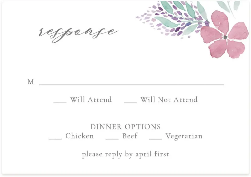 This is a 5" x 3½" Wedding Invitation RSVP Postcard called Antique Splendor printed in full color on Premium Smooth paper