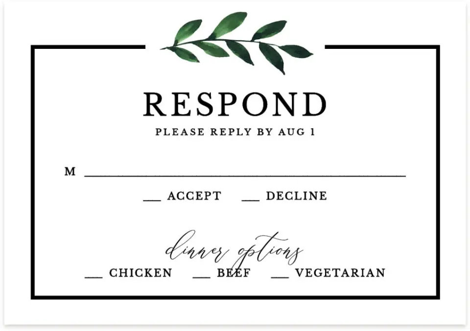 This is a 5" x 3½" Wedding Invitation RSVP Postcard called Wispy Greenery printed in full color on Premium Smooth paper