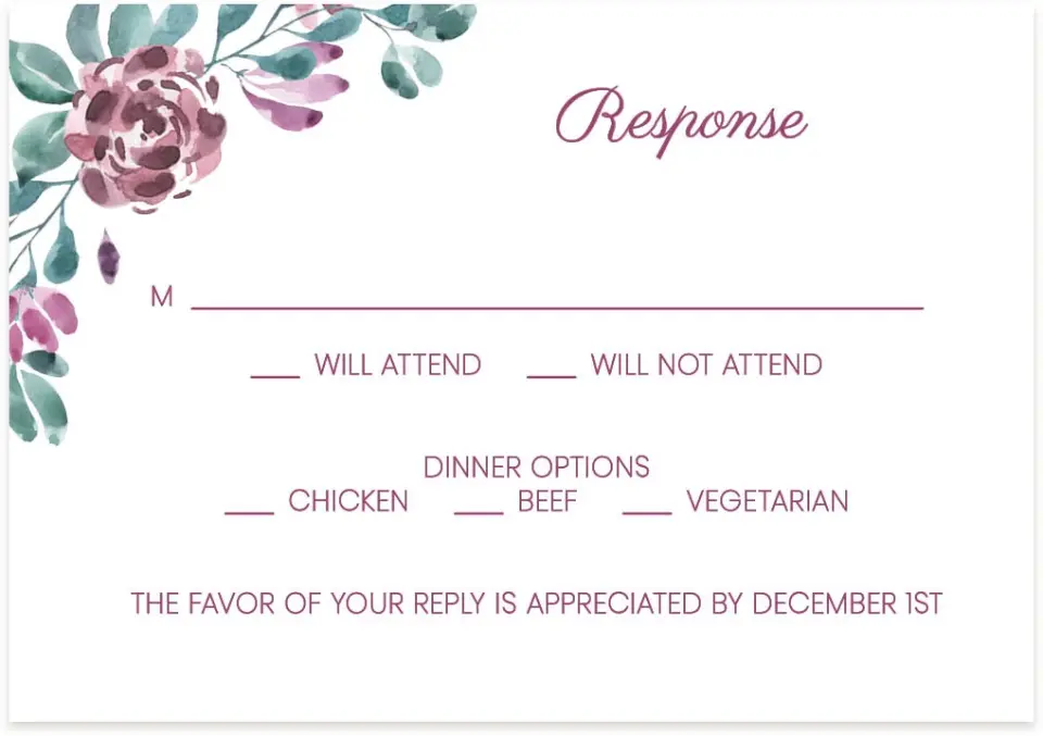 This is a 5" x 3½" Wedding Invitation RSVP Postcard called Ethereal Floret printed in full color on Premium Smooth paper