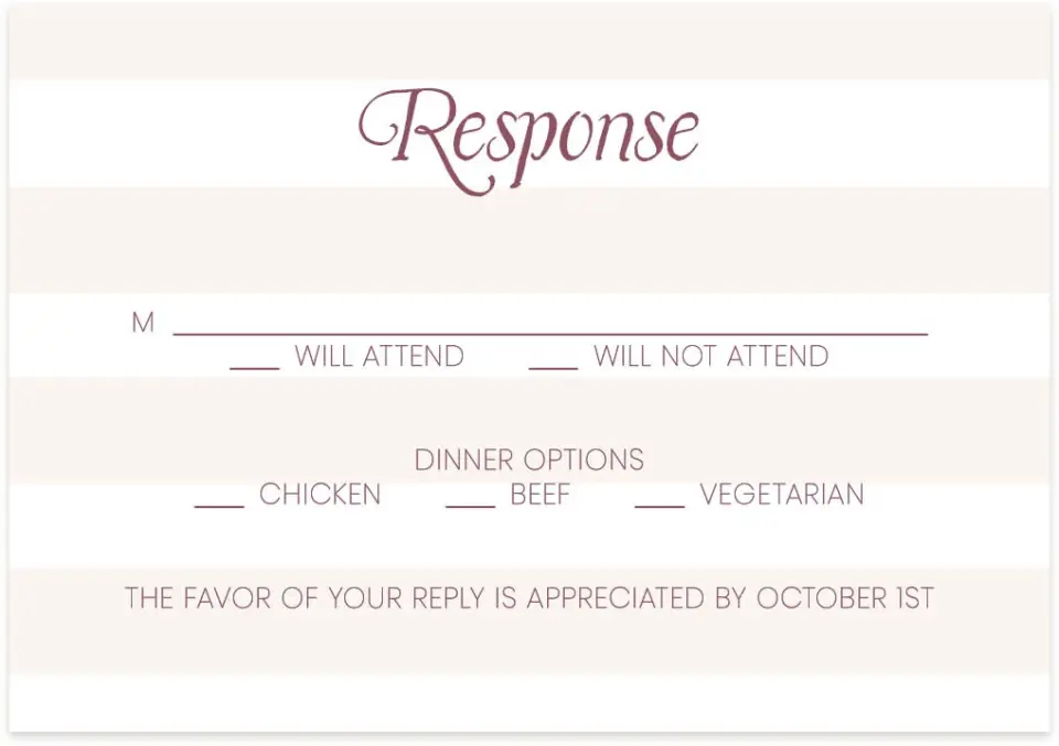 This is a 5" x 3½" Wedding Invitation RSVP Postcard called Gracefully Fifteen printed in full color on Premium Smooth paper