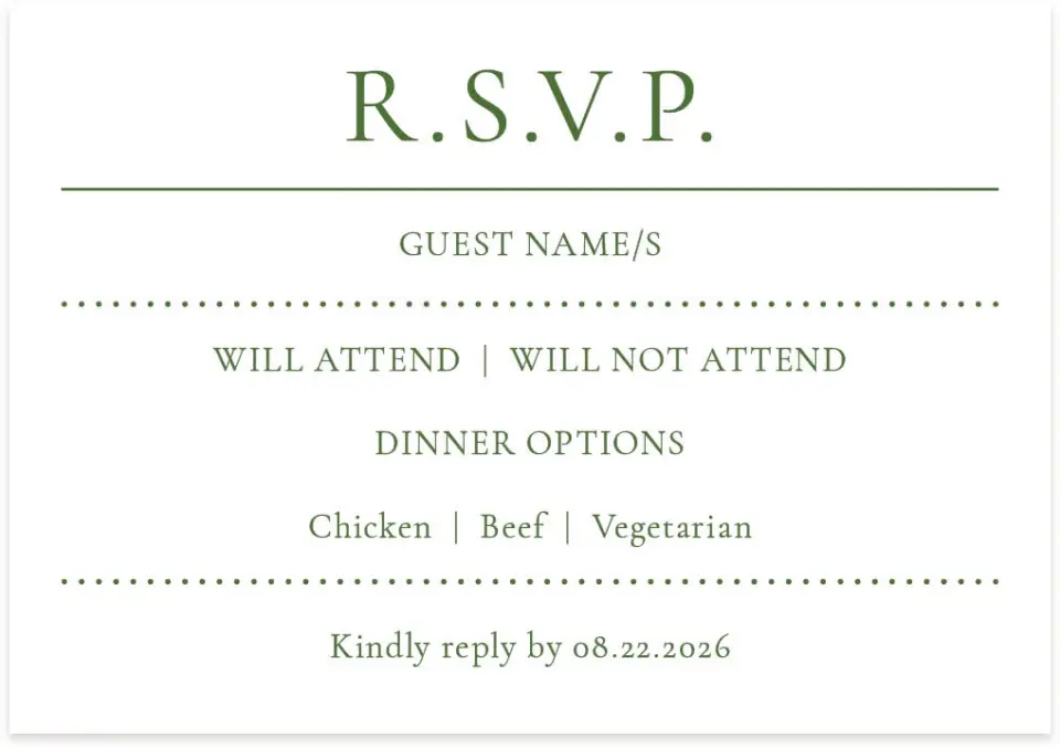 This is a 5" x 3½" Wedding Invitation RSVP Postcard called Rustic Grace printed in full color on Premium Smooth paper