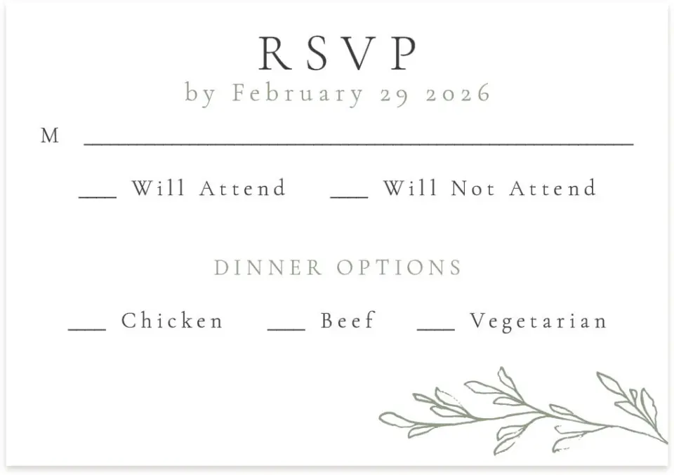 This is a 5" x 3½" Wedding Invitation RSVP Postcard called Poetic Bloom printed in full color on Premium Smooth paper