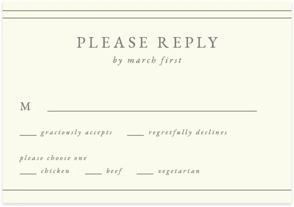 This is a 5" x 3½" Wedding Invitation RSVP Postcard called Harmonious Stripes printed in full color on Premium Smooth paper