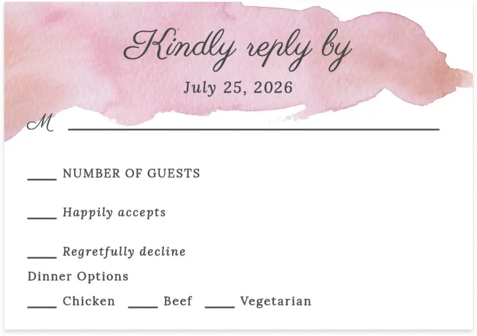 This is a 5" x 3½" Wedding Invitation RSVP Postcard called Joyful Medley printed in full color on Premium Smooth paper
