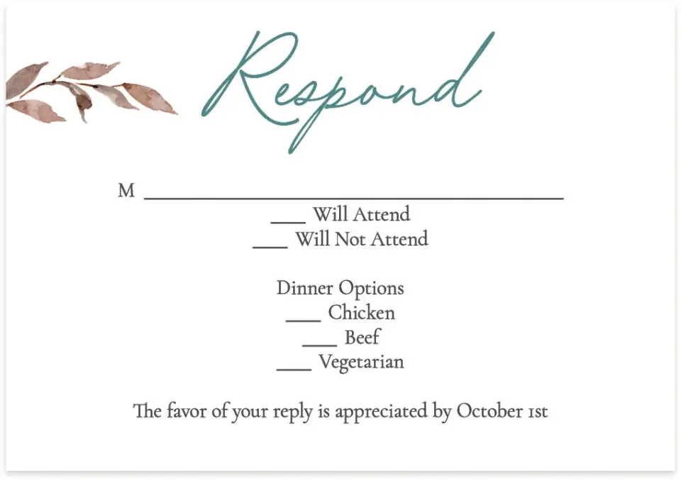 This is a 5" x 3½" Wedding Invitation RSVP Postcard called Blissfully Fall printed in full color on Premium Smooth paper