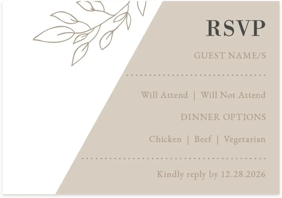 This is a 5" x 3½" Wedding Invitation RSVP Postcard called Delicate Splendor printed in full color on Premium Smooth paper