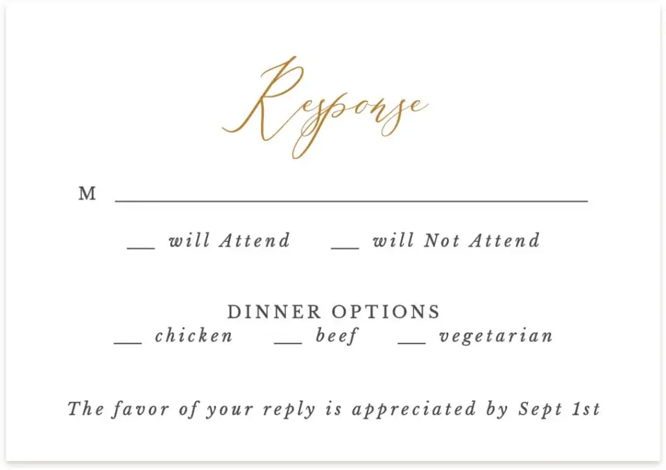 This is a 5" x 3½" Wedding Invitation RSVP Postcard called Beloved Crest printed in full color on Premium Smooth paper