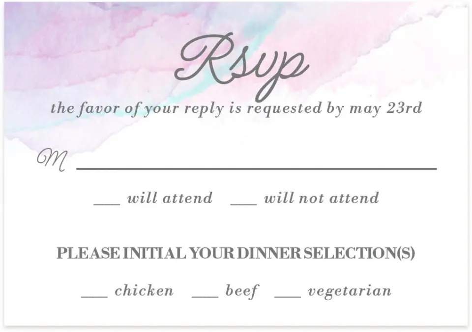 This is a 5" x 3½" Wedding Invitation RSVP Postcard called Joyful Enchantment printed in full color on Premium Smooth paper