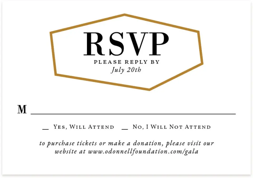 This is a 5" x 3½" Gala Invitation RSVP Postcard called Black Tie Affair printed in full color on Premium Smooth paper