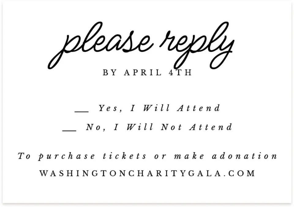 This is a 5" x 3½" Gala Invitation RSVP Postcard called Classic Charity Gala printed in full color on Premium Smooth paper