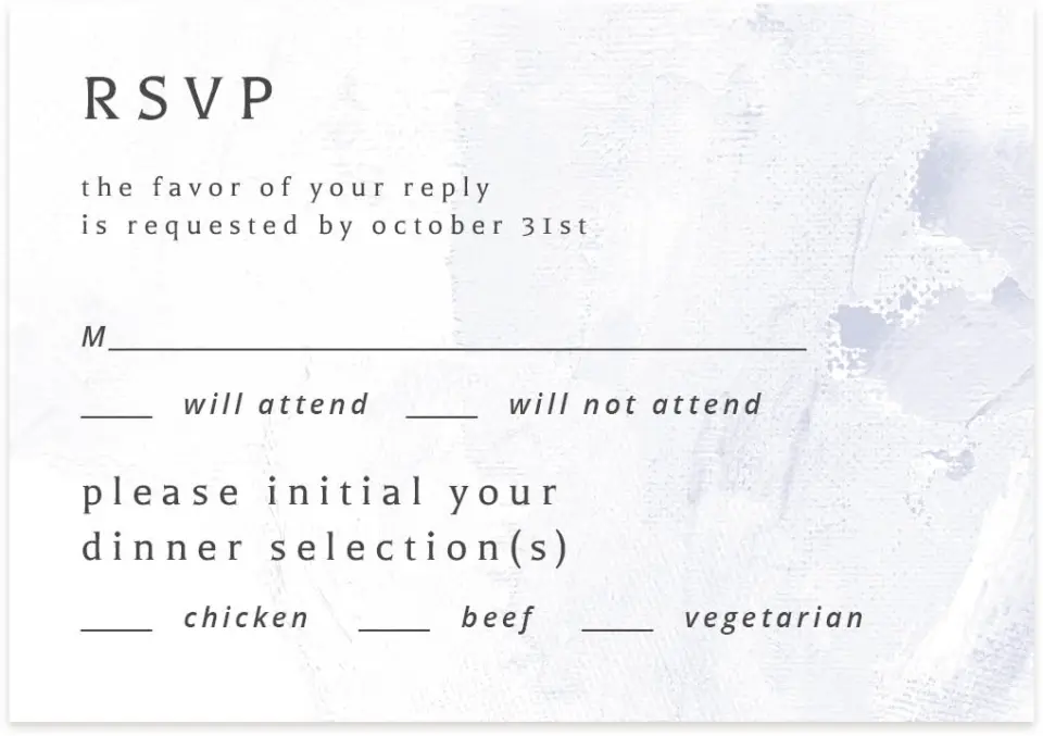 This is a 5" x 3½" Wedding Invitation RSVP Postcard called Gilded Marble printed in full color on Premium Smooth paper