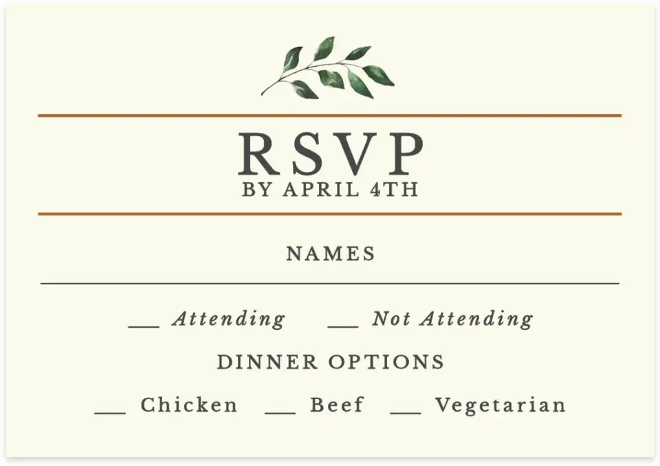 This is a 5" x 3½" Wedding Invitation RSVP Postcard called Golden Blooms printed in full color on Premium Smooth paper