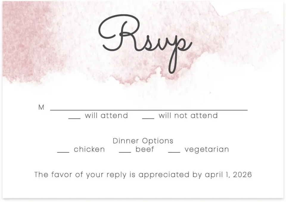 This is a 5" x 3½" Wedding Invitation RSVP Postcard called Watercolor Rapture printed in full color on Premium Smooth paper