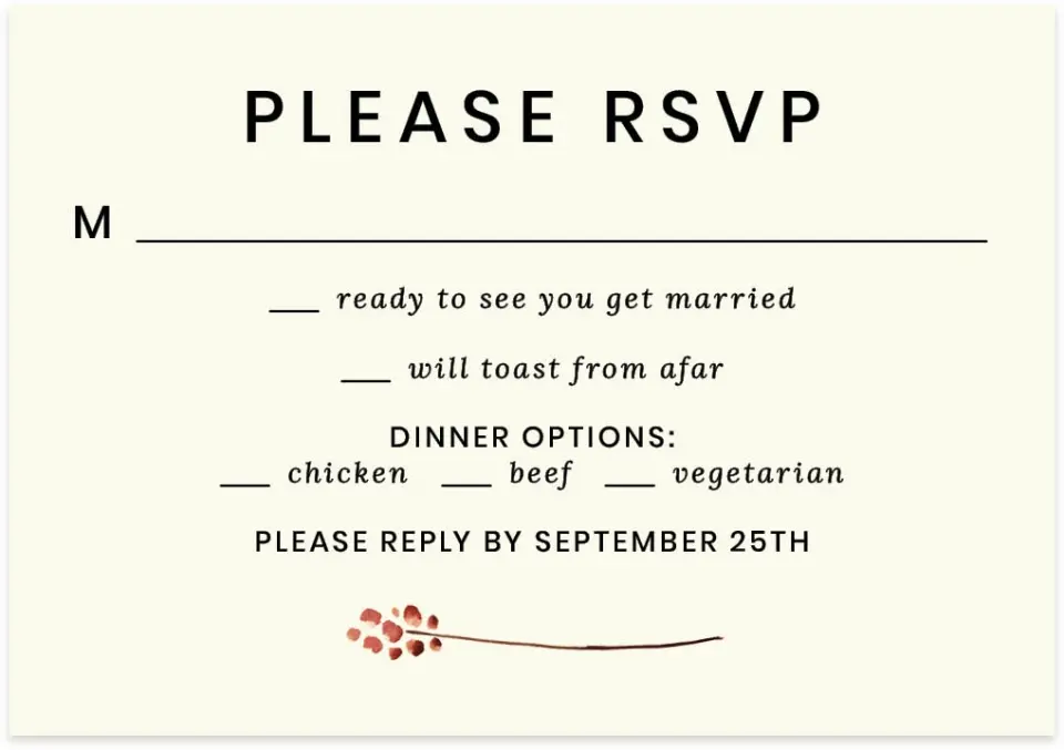 This is a 5" x 3½" Wedding Invitation RSVP Postcard called Faintly Fall printed in full color on Premium Smooth paper