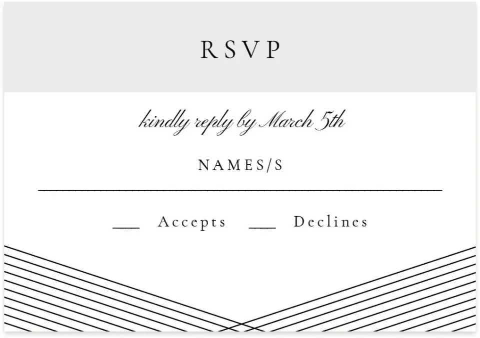 This is a 5" x 3½" Wedding Invitation RSVP Postcard called Dearest Lines printed in full color on Premium Smooth paper